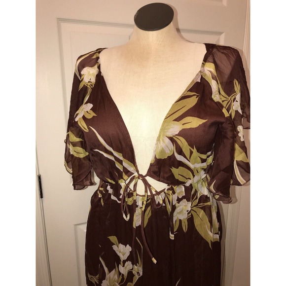 ASOS Tiered Maxi Dress 14, Plunging Neckline, Burgundy Large Floral Print - Picture 6 of 16